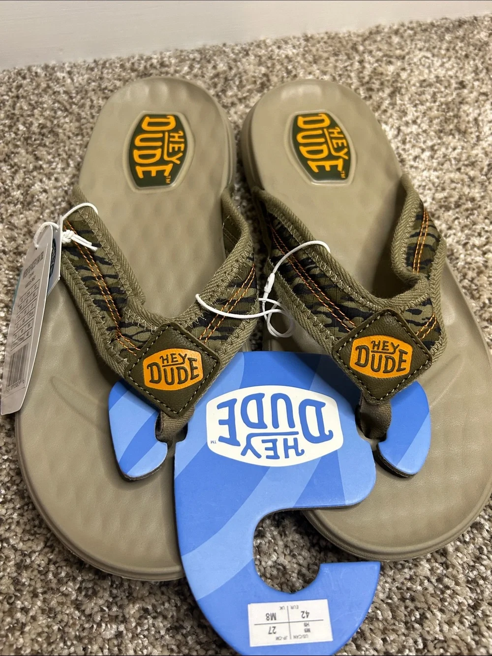 NWT Hey Dude Myers Mossy Oak Thong Sandals Men 9 Camo Comfort Flip Flops Summer